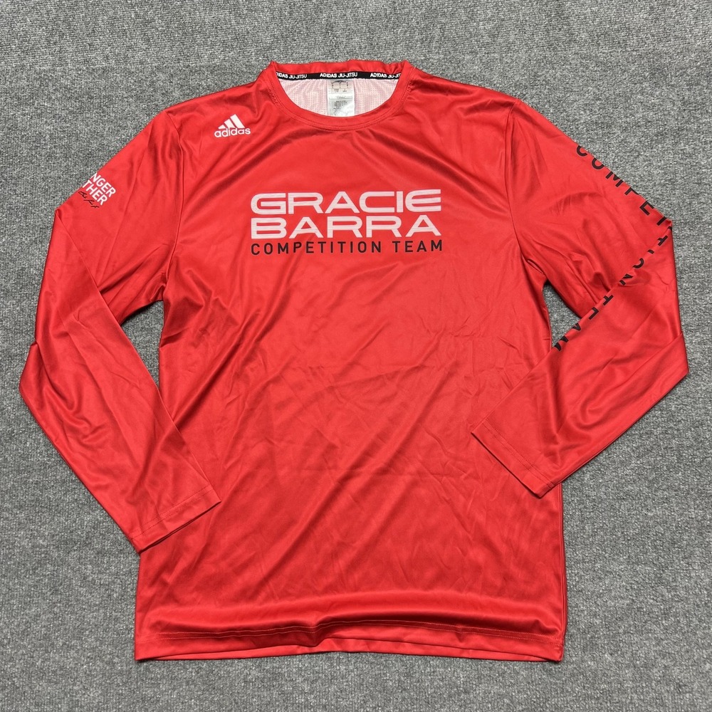 Adidas Gracie Barra Competition Team Long Sleeve Rashguard Shirt Red Men's L EUC